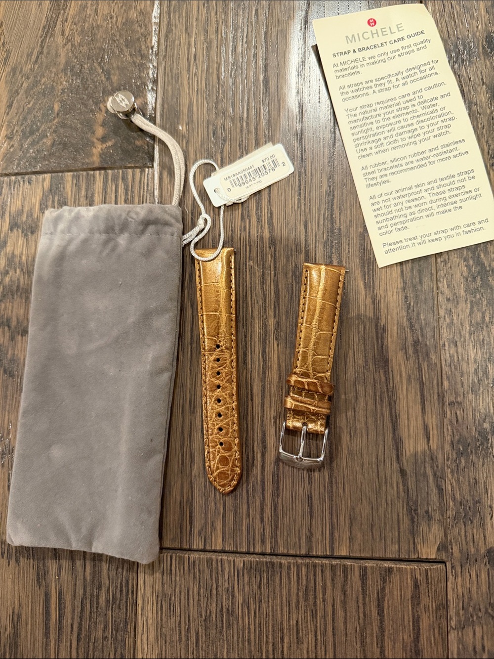 Michele Metallic Gold Croc-Embossed Leather Watch Strap 18 mm